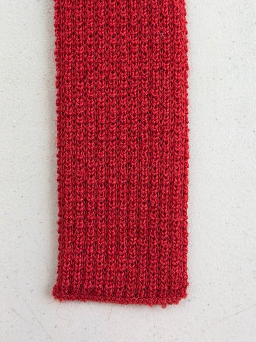 Vintage Knit Wool & Mohair Square Tie 1960s Red Skinny Necktie 60s Knitwear